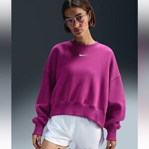 NIKE Sportswear Phoenix Oversized Crewneck Fleece - size XS - Fireberry/Black